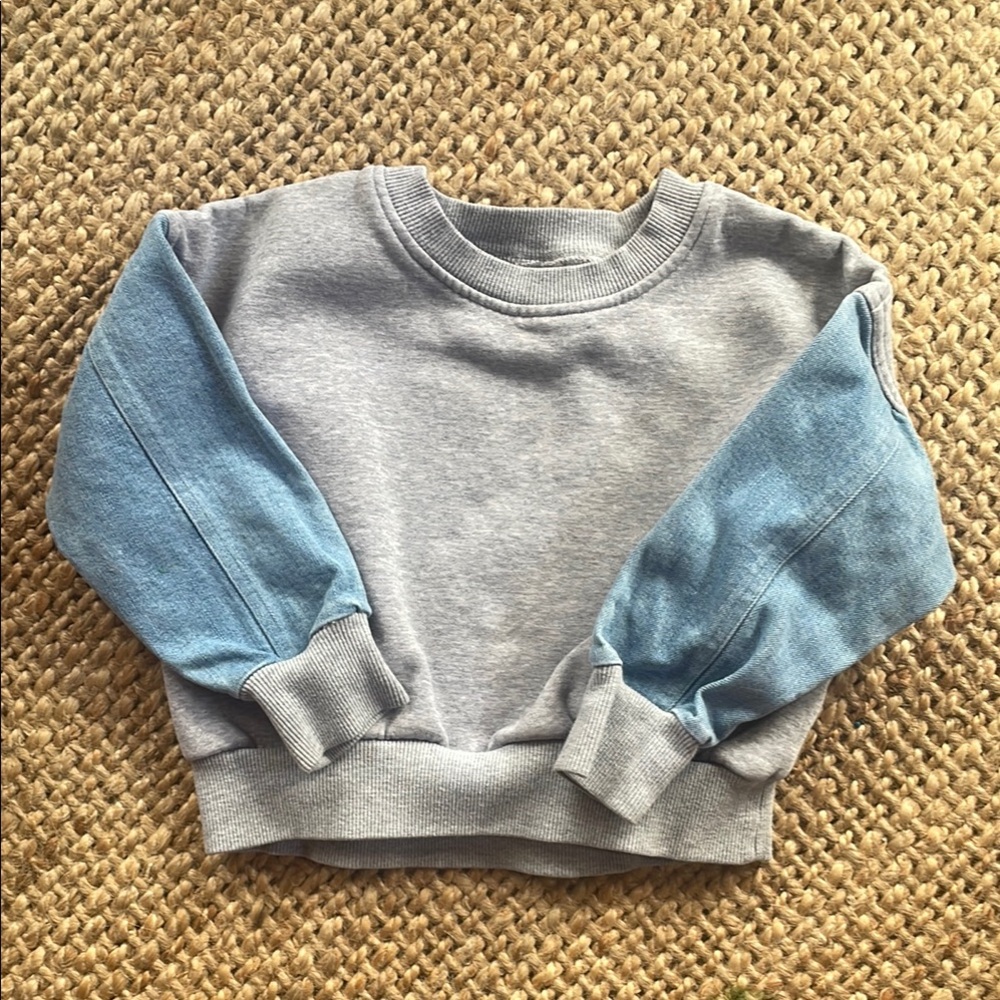 Kids' Grey and Blue Denim Sweatshirt, 3-4T